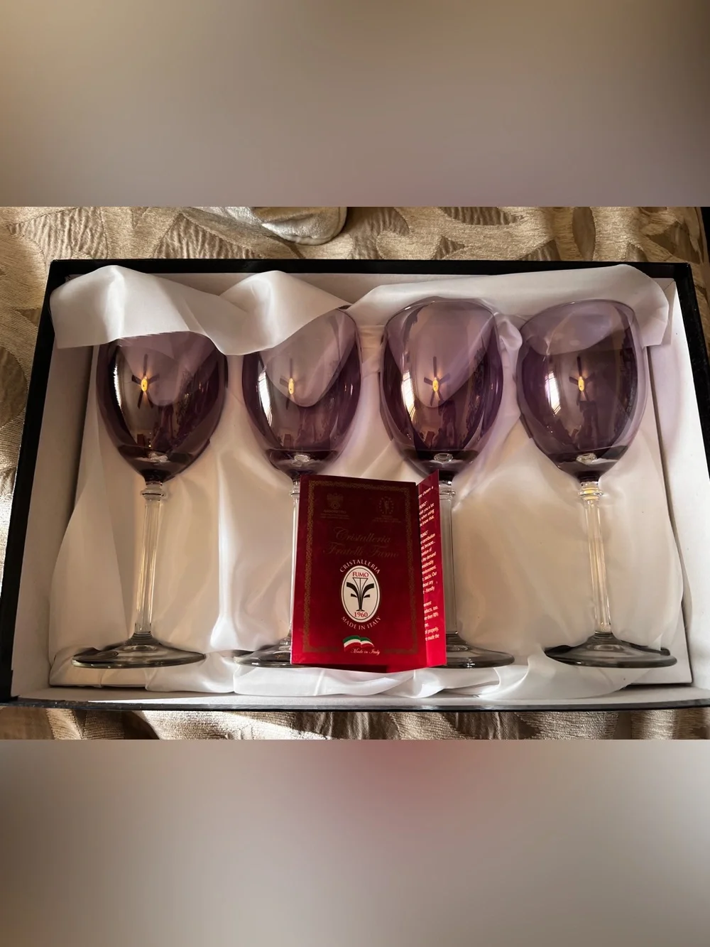Cristalleria Amethyst Handmade Glass Stemmed Wine Glasses - Set of 4